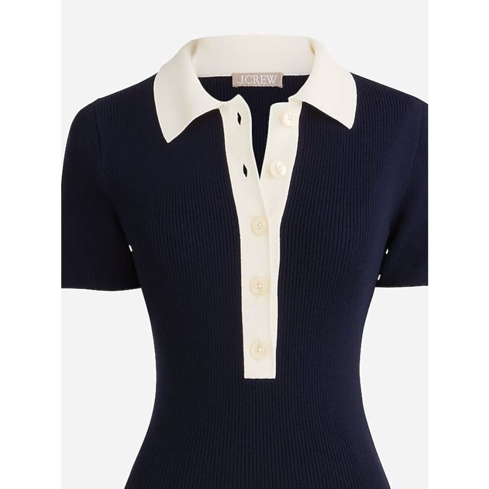 J. Crew Short-sleeve contrast-trim sweater-dress BP517 Navy white size 2X NWT - Picture 5 of 16